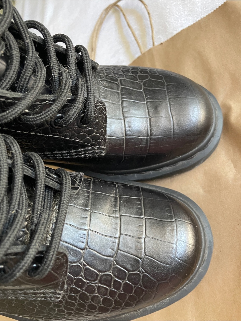 Dr. Martens 1460 Black Croc-Embossed Lace-Up Combat Boots - Picture 12 of 12